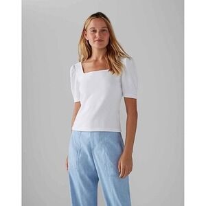 Club Monaco Square Neck Puff Sleeve Top White Size Medium Classic Clean Girl